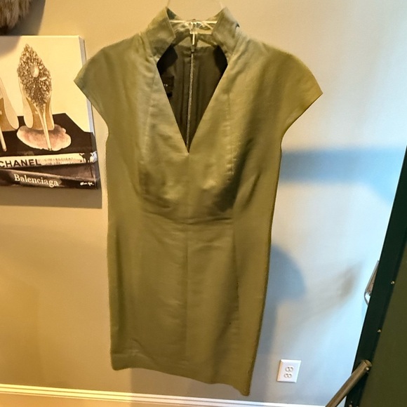 Akris Cotton/Silk Blend Olive Green V neck Shift Dress Size 10 MSRP $2960 - Picture 14 of 16